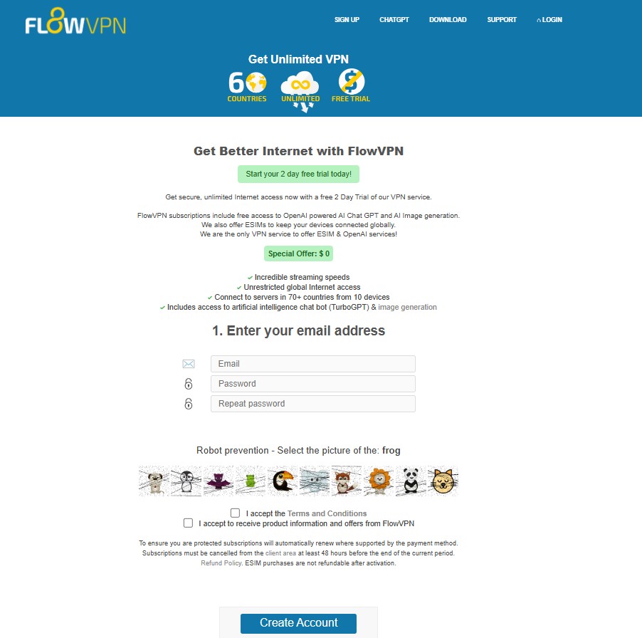 FlowVPN login
